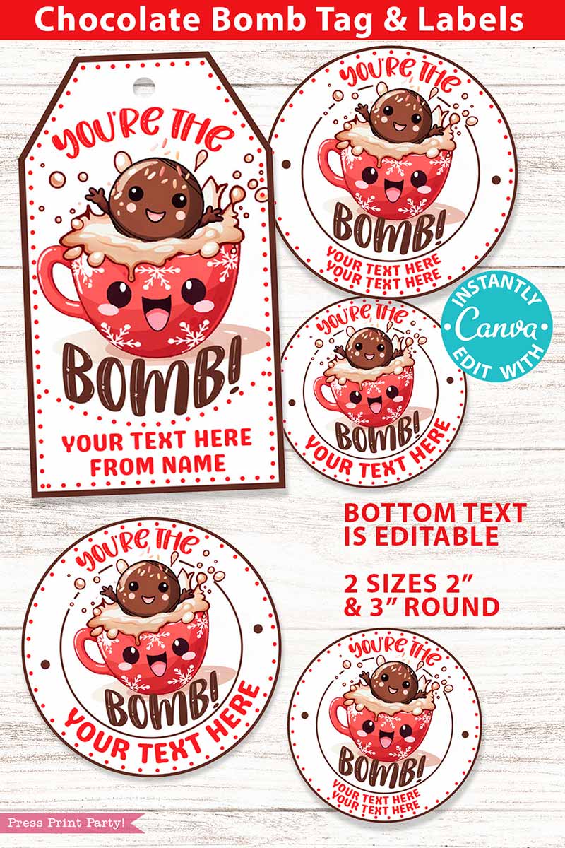 you're the bomb christmas hot chocolate bomb tags - press print